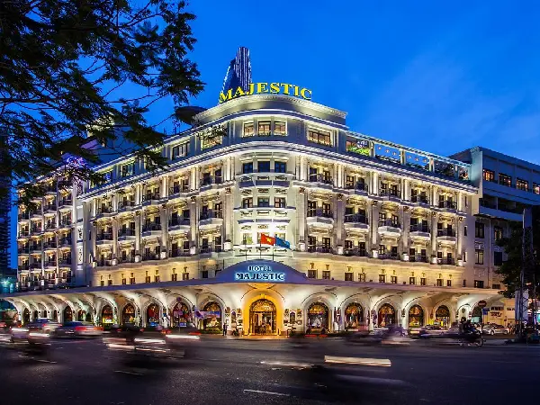 A  historic luxury hotel overlooking the Saigon River, offering elegant rooms, fine dining, and a prime location near major city attractions.